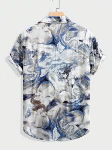 男士夏季休闲扎染印花短袖衬衫 - 彩色 - 查看 2