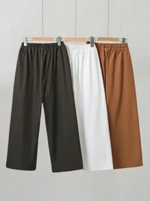 Tween Boy Multi-Color 3pcs/Set Casual Solid Color Slant Pocket Wide Leg Woven Pants For Holiday, Korean Style - Multicolor - View 4