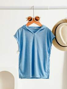 SHEIN Baby Boy Fashionable And Personalized Shark Shaped Hooded Bathrobe - Baby Blue - View 2