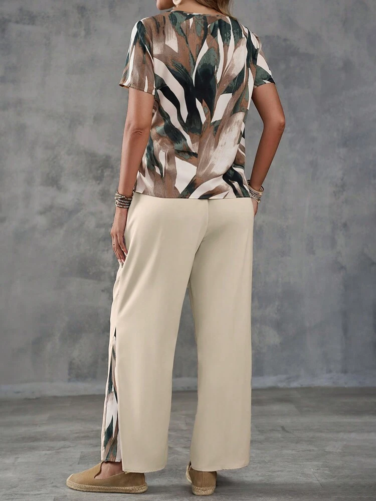 Women's Summer Casual Tie-Up Shirt And Pants 2 Pieces Set