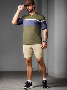 Manfinity Sport Corelite Boyfriend Style Men's Summer Color Block Patchwork Short Sleeve Sports Polo Shirt Workout Tops Golf Shirt