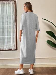 SHEIN Essnce Ladies Simple Printed Daily Long Dress - Light Grey - View 2