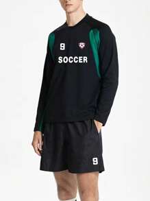 Manfinity Sport Corelite Stil boyfriend pentru bărbați, la modă, cu hanorac și pantaloni scurți, cu mânecă lungă, cu imprimeu, set atletic Set de antrenament