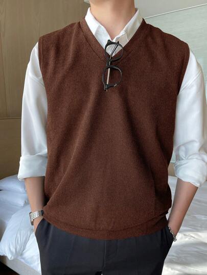 DAZY Men Solid Color Knitted Vest For Summer