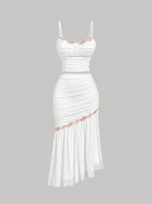 SHEIN MOD Women's White Embroidered Lace Two Pieces Set, Including Long Skirt And Top,Summer Outfits,Graduation White Set