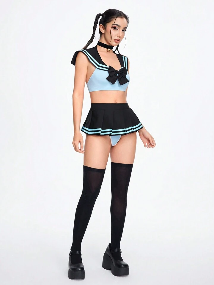 Our J-Fashion Sexy Sailor Uniform Clothing Set With Bowknot Top, Pleated  Skirt And Thong Lingerie is such a vibe - ROMWE