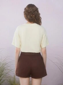 The Wizard of Oz X SHEIN Women's Casual Loose T-Shirt With Character And Letter Print, Drop Shoulder, Summer - Apricot - View 2