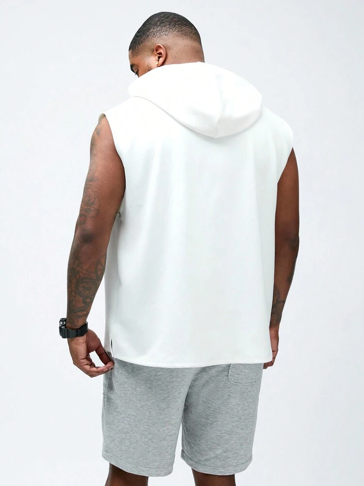 Men Plus Knitted Casual Letter Graphic Hooded Tank Top