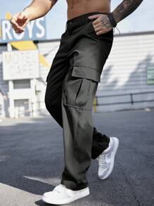 Manfinity Homme Men's Fashionable Wide-Legged Pants With Large Pockets, For Fall