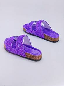 roulvxiang Platform glitter instappantoffels voor dames - Slipvaste huisschoenen van traagschuim, modieuze casual schoenen voor binnen en buiten