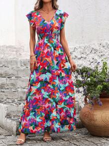 SHEIN Clasi Elegant All Over Print Ruffle Hem Summer Dress For Women - Multicolor - View 3