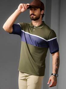 Manfinity Sport Corelite Boyfriend Style Men's Summer Color Block Patchwork Short Sleeve Sports Polo Shirt Workout Tops Golf Shirt