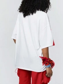 Coolane Camiseta suelta con estampado numérico de parches de color de contraste casual