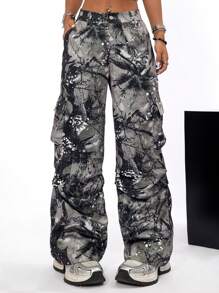 Coolane Pantalones cargo militares camuflados desgastados, estilo deportivo de calle