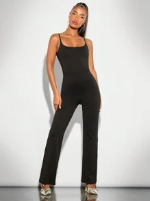 SHEIN BAE Combinaison évasée dos nu, unicolore et sexy, idéale pour un port quotidien, la mode de rue et les sorties d'été - Gris - Voir 2