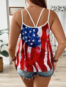 Calvaya 大码星条纹印花双肩带吊带背心 适合春夏季图案 T 恤 女式上衣 - 彩色 - 查看 2