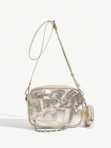 SHEIN BAE 女士紫色時尚日常斜挎包 - 金色 - 查看 1