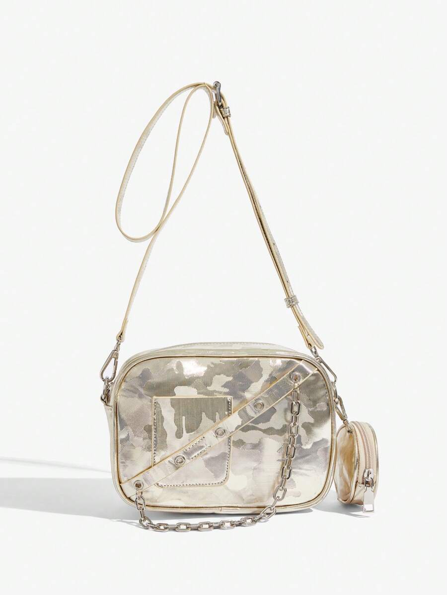 SHEIN BAE 女士紫色時尚日常斜挎包 - 金色 - 查看 1