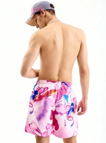 Manfinity Men's Allover Print Drawstring Shorts With Pockets For Summer Beach
