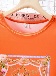 Teen Girl Printed Short Sleeve Top And Long Pants Two-Piece Set - Burnt Orange - View 8