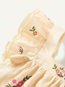 Cozy Pixies 嬰兒女孩花紋方領波浪邊毛衣連衣裙 - 杏色 - 查看 3