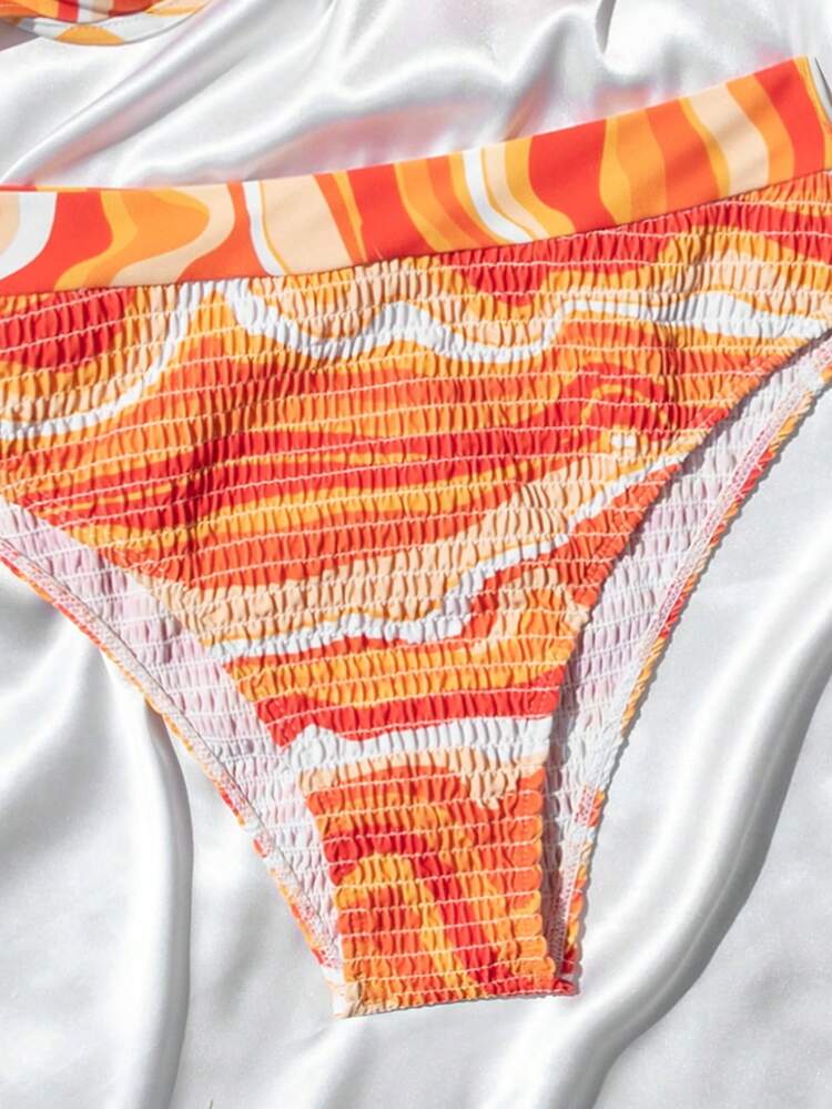Women's Marble Printed Sexy Bikini Set For Vacation, Random Pattern,Summer Beach