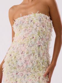 MUSERA 纹理多色无肩带迷你连衣裙，性感春夏外出装 - 杏色 - 查看 5