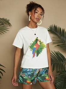 Travachic Bộ 2 món thường ngày dành cho nữ nhiệt đới in hình cây nhiệt đới và quần short đi nghỉ - Nhiều màu - Xem 5