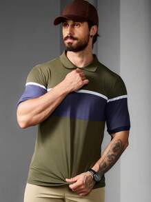 Manfinity Sport Corelite Boyfriend Style Men's Summer Color Block Patchwork Short Sleeve Sports Polo Shirt Workout Tops Golf Shirt