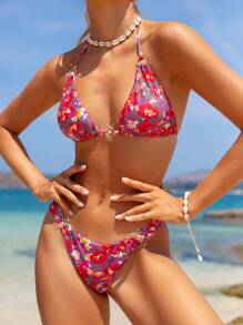 SHEIN Swim 女士度假海滩碎花比基尼套装夏日海滩