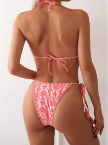 Swim Vcay Bộ đồ bơi bikini cổ yếm in hình bãi biển mùa hè dành cho nữ - Hồng - Xem 2