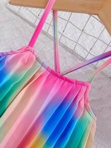 SHEIN 少女夏季彩虹背心和長褲套裝 - 彩色 - 查看 4