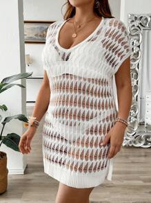 Breezaya Abito loft taglia donne estivo monocolore collo a V Batwing a manica corta sexy con lavorazione a maglia vuota.