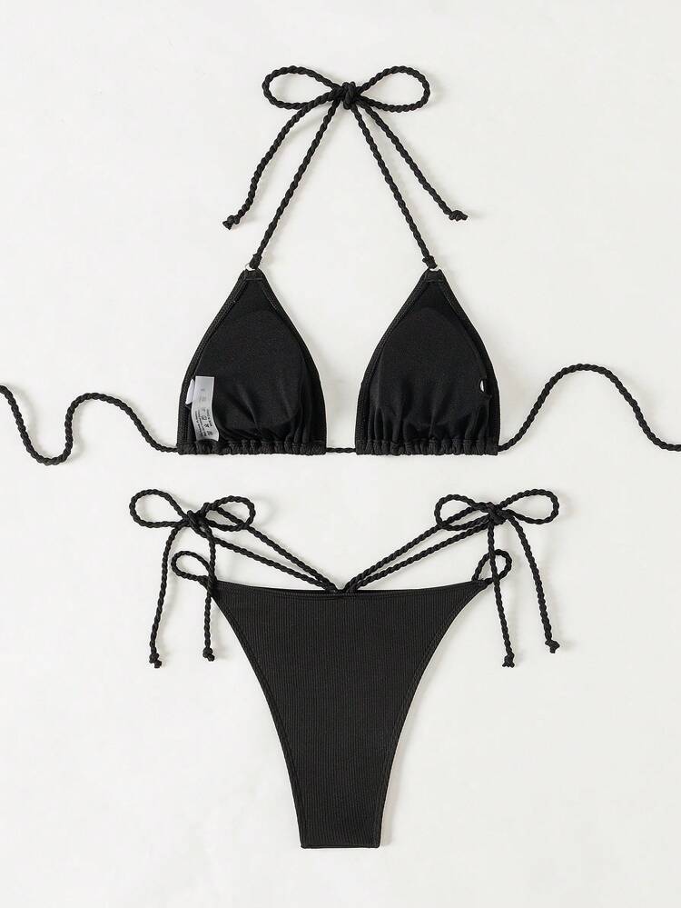 Beach Vacation Solid Color Bikini Two-Piece Swimwear For Summer