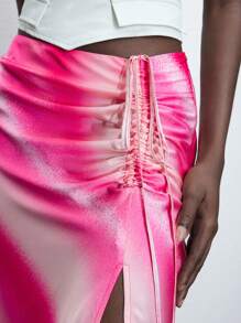 Maija Women's Fashionable Asymmetrical Printed Drawstring Design High Slit Skirt - Multicolor - View 5