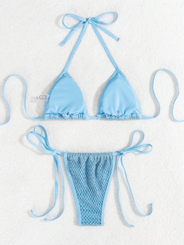Women's Solid Color Halter Neck Strap Sexy Bikini Set For Vacation, Two-Piece,Summer Beach
