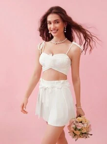 Enchnt 夏季女性甜美純色百褶裙 - 白色 - 查看 8