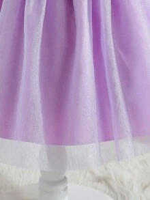 SHEIN Baby Girl Puff Sleeve Mesh Party Princess Dress - Purple - View 6