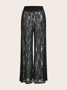 SHEINNeu Pantaloni bianchi dritti e sexy in pizzo a patchwork con elastico in vita