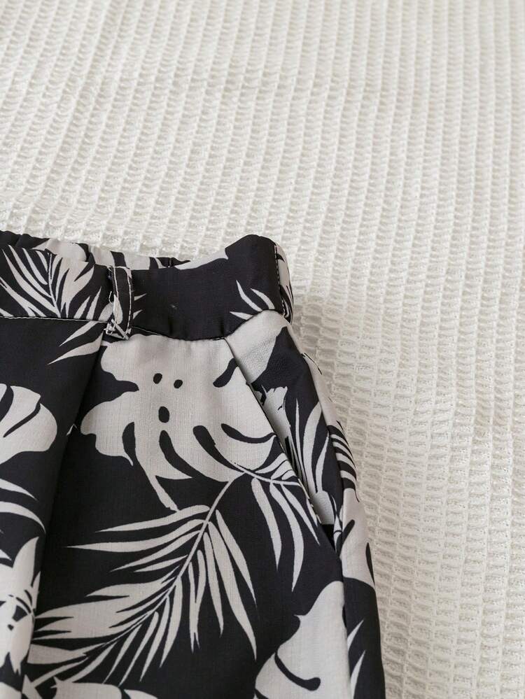 Casual Vacation Straight Printed Pants With Plant Pattern