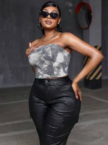 SHEIN SXY Plus Size Camouflage Print Bandeau Tight Crop Top - Multicolor - View 5