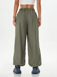 SHEIN EZwear Women's Casual Jogger Pants With Pockets And Elastic Cuffs, Solid Color - Army Green - View 2