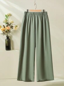 Lacomfia Plus Size Vacation Casual Floral Print Short Sleeve Shirt And Solid Color Wide Leg Pants Set 2 Pieces Set, For Summer