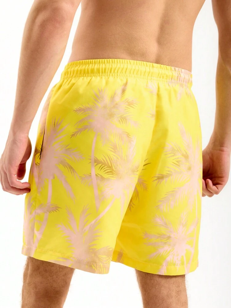 Men's Palm Tree Printed Drawstring Waist Loose Beach Shorts For Vacation