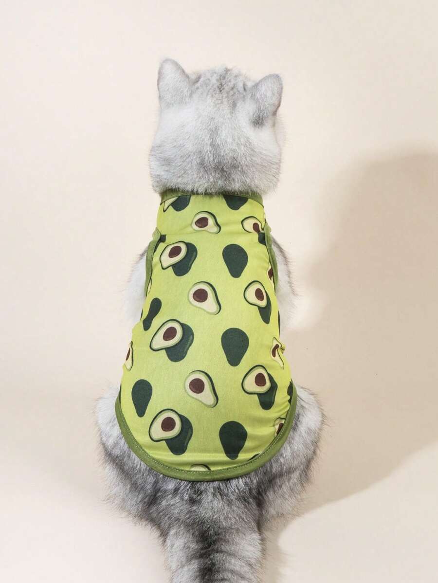 PETSIN 1件可愛的綠色酪梨圖案寵物背心，夏季涼爽透氣，適用於貓和狗 - 彩色 - 查看 1
