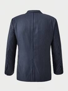 Calvornis Plus Size Men's Stripe Suit Jacket With Notched Lapel And Suit Pants, Business Trip Suit - Blue - View 10