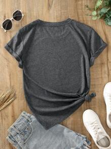 INAWLY Ladies Summer Short Sleeve Casual T-Shirt With Letter Print Graphic Tees Women Tops