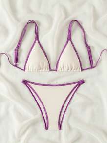 SHEIN Swim Women Sexy Contrast Color Bikini Set For Vacation,Summer Beach