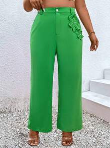 Celure Plus size vakantie vrije tijd bloem patch rechte broek