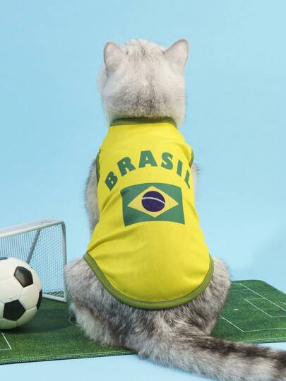 PETSIN Roupa de Estimação do Time de Futebol do Brasil, Colete Respirável para Gato/Cachorro para o Verão, 1 peça